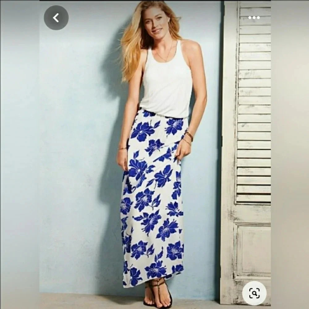 Victoria Secret Raceback Dress Flowers Blue White Maxi Long Modal Soft Short S